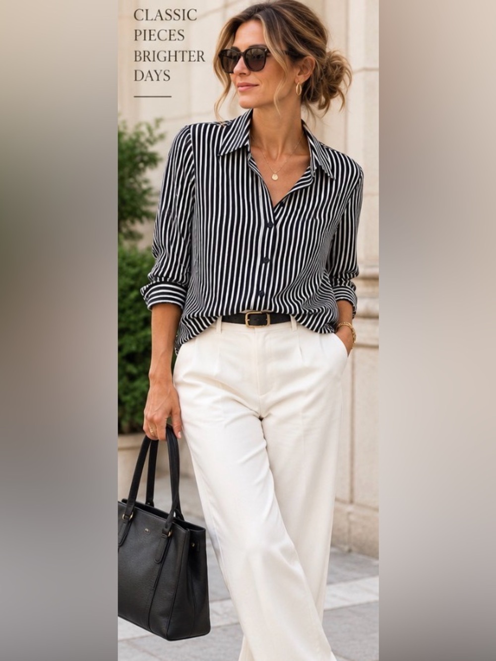 Adrianna Papell Black White Striped Stretch Button Down Blouse XL